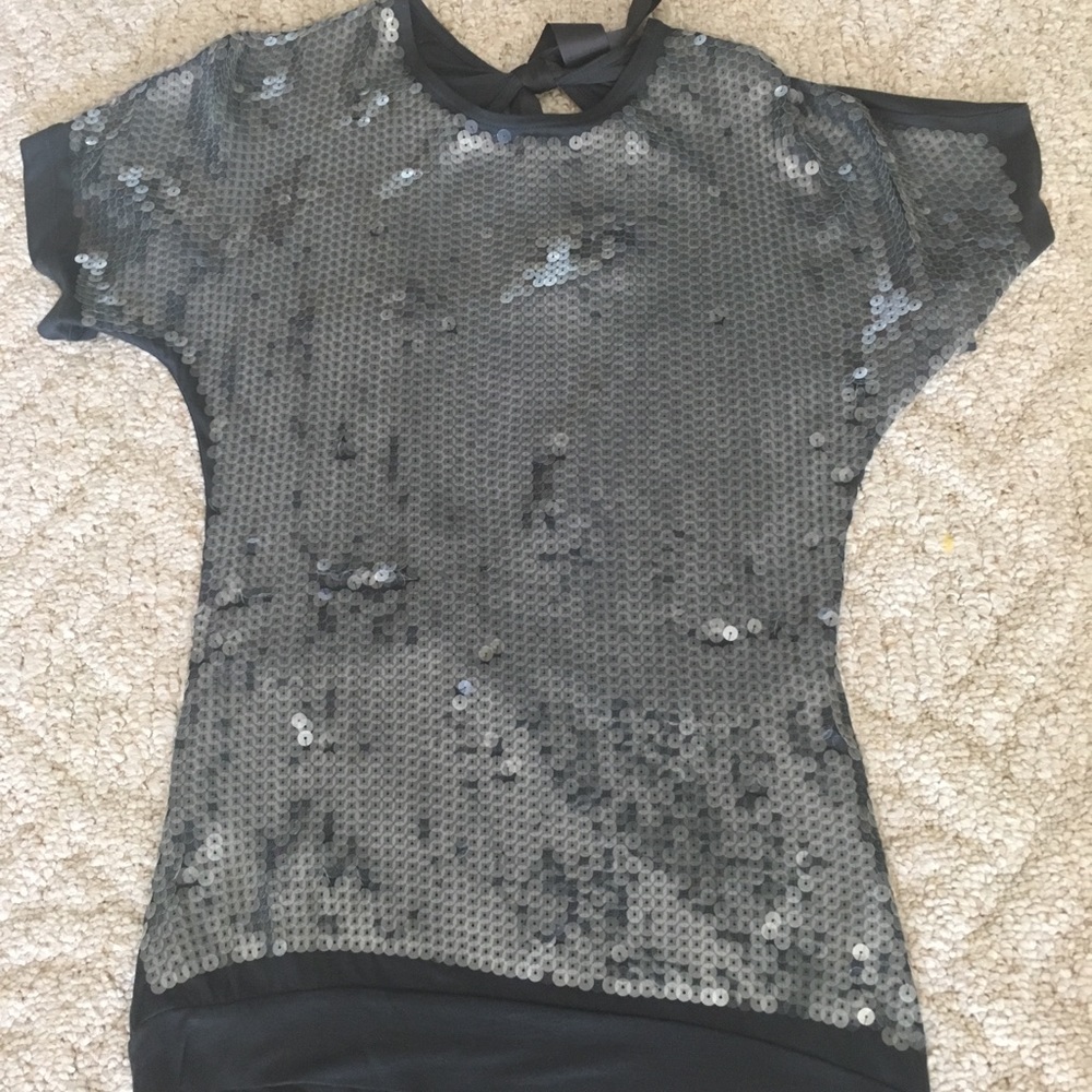 Sequin top with open back and ribbon tie